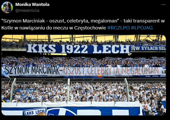 Kibice Lecha Poznań UDERZAJĄ TRANSPARENTEM w Szymona Marciniaka!